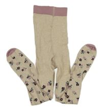 Béžové punčocháče s kytičkami Tu