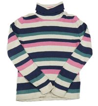 Barevný pruhovaný žebrovaný svetr s rolákem M&S