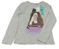 Nové - Šedé melírované triko s dívkou Pep&Co