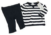 Nové - 2set- černo-bílý pruhovaný svetr+ tmavomodré pletené legíny F&F