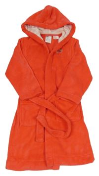 Červený chlupatý župan s třešněmi a kapucí H&M