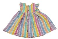 Růžovo-žluto-modro-fialovo barevné pruhované plátěné šaty Next