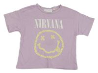 Lila tričko s nápisem a smajlíkem z květin - Nirvana Zara
