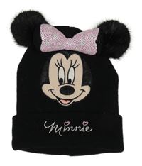 Černá pletená čepice s Minnie Disney + H&M vel. 134-152