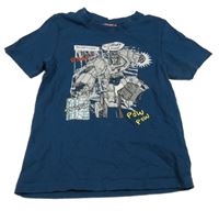 Petrolejové tričko s transformers a nápisy 