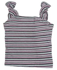 Šedo-bílo-růžový pruhovaný žebrovaný crop top Primark