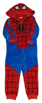 Modro-červená chlupatá kombinéza s kapucí - Spiderman