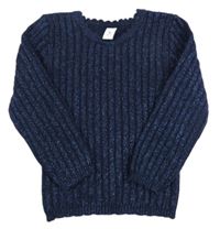 Tmavomodrý žebrovaný třpytivý svetr Tu