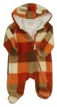 Červeno-béžovo-smetanová huňatá podšitá kombinéza s kapucí Mantaray