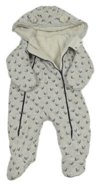 Šedá tepláková zateplená kombinéza s veverkami a kapucí 