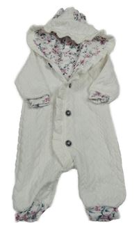 Bílá 3D vzorovaná podšitá kombinéza s kapucí