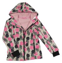 Béžovo-černo-růžová vzorovaná softshellová bunda s kapucí Lupilu