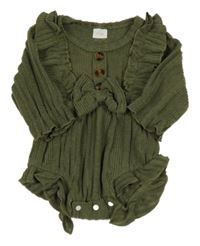 Khaki úpletové žebrované body s volánky