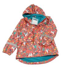 Nové - Jahodovo-květovaná nepromokavá jarní bunda s kapucí 