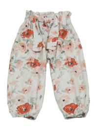 Bílé květované lehké kalhoty s uzlem