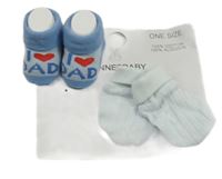 Nové -2set - Světlemodré ponožky s nápisem + žebrované rukavice 