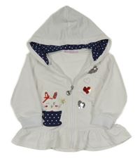 Bílá propínací mikina s králíkem a kapucí 