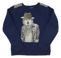 Tmavomodrá mikina s vlkem 