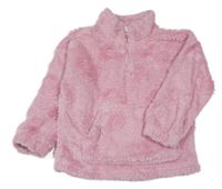 Růžová chlupatá mikina se srdíčky a stojáčkem Matalan