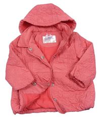 Růžová šusťáková prošívaná zateplená bunda s kapucí Mothercare