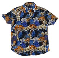 Tmavomodrá květovaná košile s tygry Next 