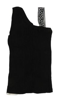 Černý žebrovaný pletený top s logy River Island 