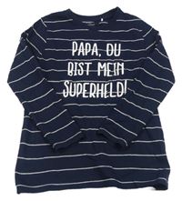 Tmavomodro-šedé pruhované triko s nápisem Topolino