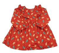 Červené šaty s vánočním motivem a volánky zn. Primark