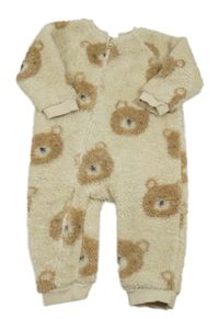 Béžový chlupatý overal s medvídky Next