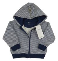 Nové - Tmavomodro-bílá pruhovaná propínací mikina s kapucí M&S