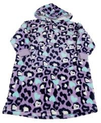 Fialová huňatá zateplená oversize mikina se vzorem a kapucí 