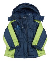 Tmavomodro-limetková šusťáková zimní bunda s kapucí 