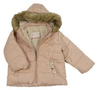 Světlerůžová šusťáková prošívaná zimní bunda s kapucí F&F