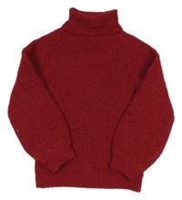 Tmavočervený melírovaný třpytivý svetr s rolákem Primark 