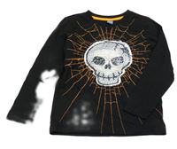 Černé triko s lebkou z překlápěcích flitrů Dopodopo