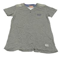 Šedé melírované tričko s kapsou a nápisem Manguun