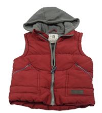 Červená šusťáková prošívaná zateplená vesta s teplákovou kapucí Rebel