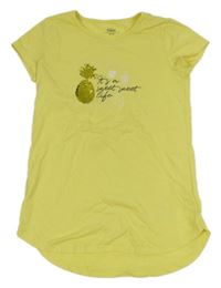 Žlutá tunika s nápisem a ananasem z flitrů Yigga 