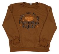 Hnědá mikina s dýní a nápisem