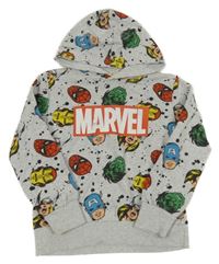 Šedá mikina s hrdiny a kapucí Marvel 
