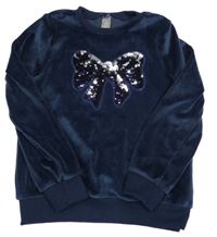 Tmavomodrá plyšová mikina s mašlí z flitrů Little kids