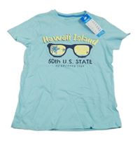 Nové - Tyrkysové tričko s brýlemi a nápisem Little kids