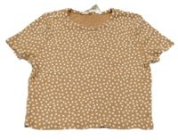 Béžové žebrované kytičkované crop tričko H&M