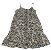 Černé lehké květované šaty s knoflíčky Primark
