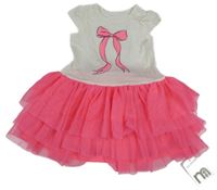 Nové - Bílo-neonově růžové bavlněno/tylové šaty s mašlí Mothercare