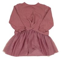 Růžové teplákovo/tylové šaty F&F