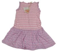 Nové - Růžové bavlněno/plátěné šaty s proužky a kolotoči Fat Face