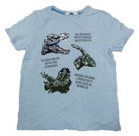 Světlemodré tričko s dinosaury z překlápěcích flitrů H&M