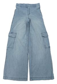 Světlemodré cargo wide leg lehké rifle H&M
