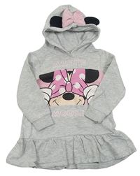 Světlešedé melírované teplákové šaty s Minnie a kapucí PEP&CO